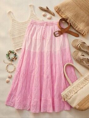 Ruby N Style Cotton Pink Ombre Maxi Skirt